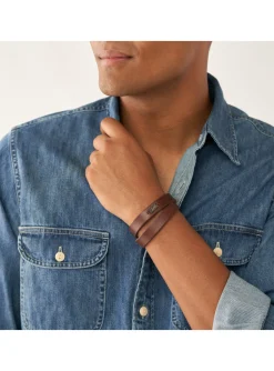 Bracelet homme Fossil double tour Heritage en cuir