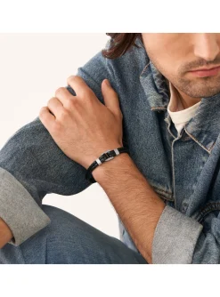 Bracelet homme Fossil Heritage D-Link cuir noir