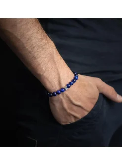 Bracelet homme Gemini perles oeil de tigre bleu 8 mm