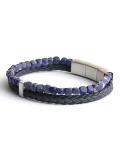 Bracelet homme Gemini sodalite/cuir bleu M/L