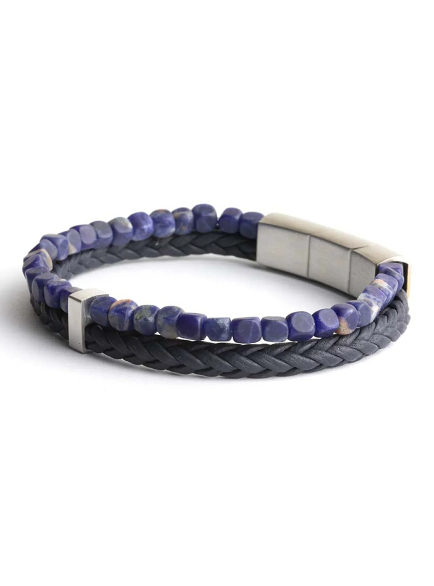 Bracelet homme Gemini sodalite/cuir bleu M/L