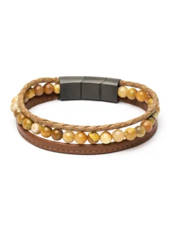 Bracelet homme Gemini triple jaspe/cuir