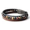 Bracelet homme Gemini triple oeil de tigre/cuir