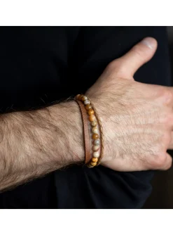 Bracelet homme Gemini triple jaspe/cuir