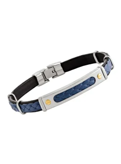 Bracelet homme Jourdan acier cuir bleu tressé vis or_x005f_x000D_collection Damian