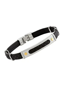 Bracelet homme Jourdan acier cuir noir tressé