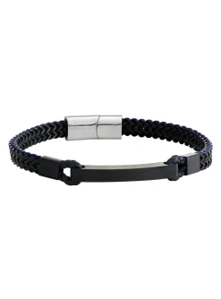 Bracelet Homme Jourdan Donovan_x005f_x000D_acier noir et cuir bleu