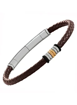 Bracelet homme Jourdan Esus cuir synthétique tressé_x005f_x000D_acier bicolore