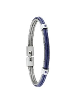 Bracelet homme Jourdan Fuf acier et cordelette bleue