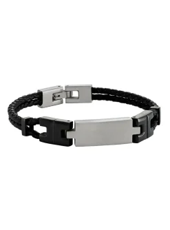 Bracelet homme Jourdan Thasos acier cuir noir