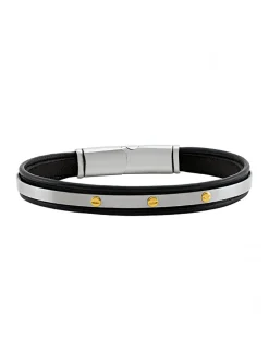 Bracelet homme Jourdan Trior cuir bleu acier vis or