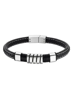 Bracelet homme Lotus acier cuir noir