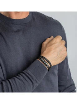 Bracelet homme Lotus acier cuir noir