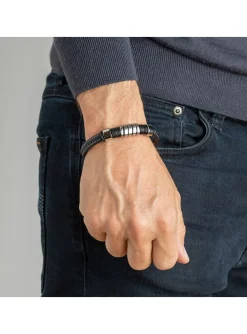 Bracelet homme Lotus acier cuir noir
