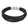 Bracelet homme Lotus multirang cuir noir acier
