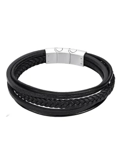 Bracelet homme Lotus multirang cuir noir acier