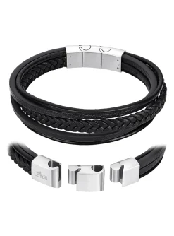 Bracelet homme Lotus multirang cuir noir acier