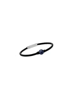 Bracelet Jourdan Albann Acier Cuir tressé noir Lapis