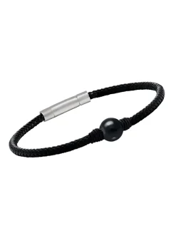 Bracelet Jourdan Albann acier cuir tressé noir Onyx