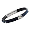 Bracelet Jourdan Amaron cuir noir cordelette bleue