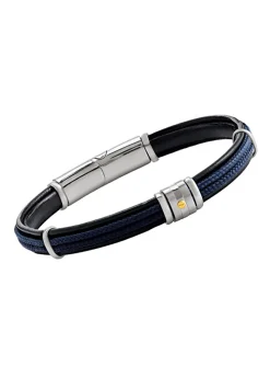 Bracelet Jourdan Amaron cuir noir cordelette bleue