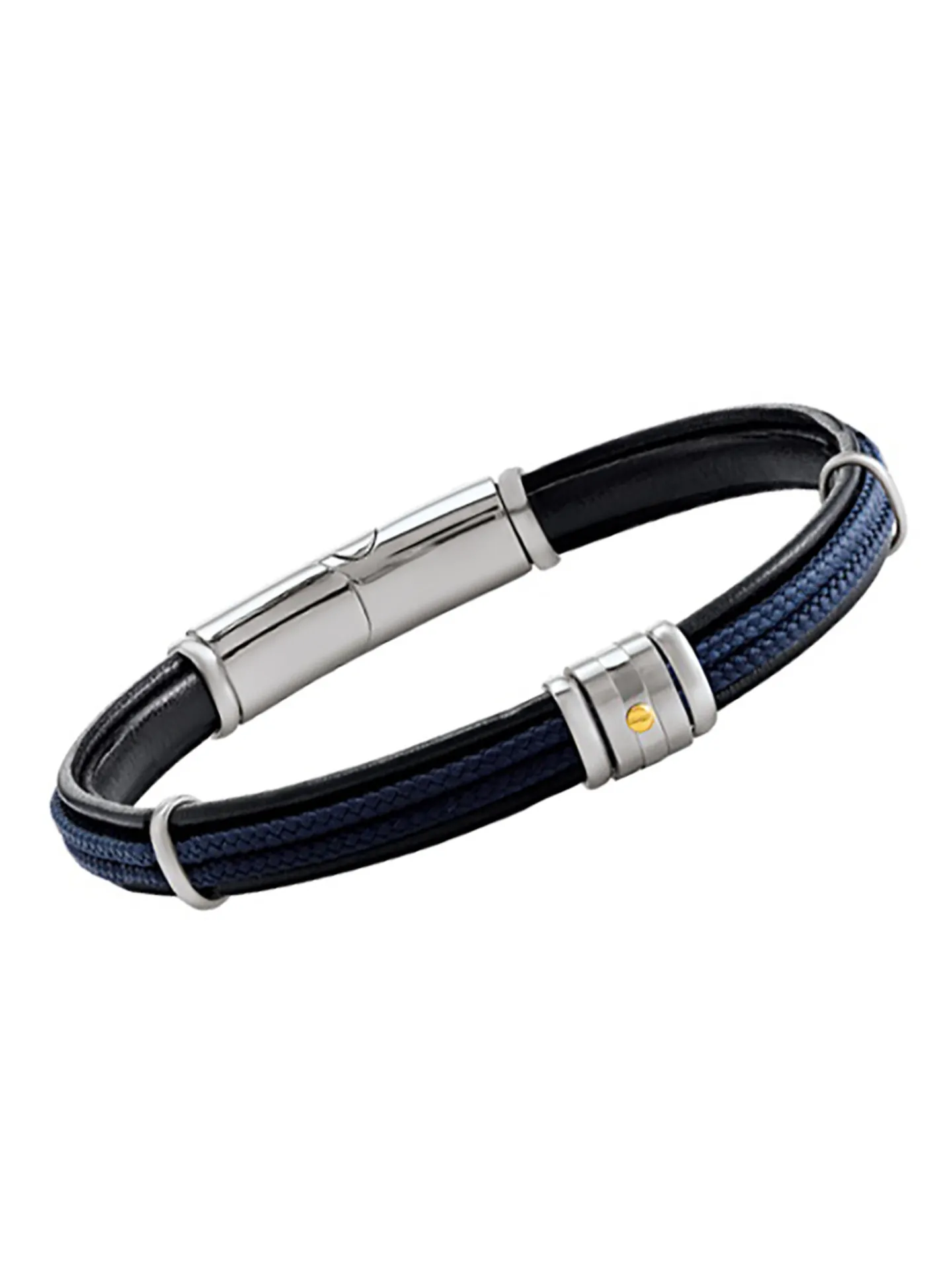 Bracelet Jourdan Amaron cuir noir cordelette bleue