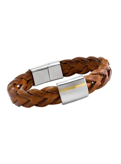 Bracelet Jourdan Artemis Acier Cuir marron_x005f_x000D_Bande Or 750/1000