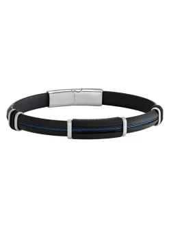 Bracelet Jourdan Aslan Caoutchou noir et acier bleu