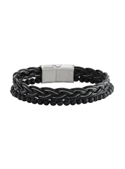 Bracelet Jourdan double rang pierre de lave_x005f_x000D_et cuir tressé noir Magmo