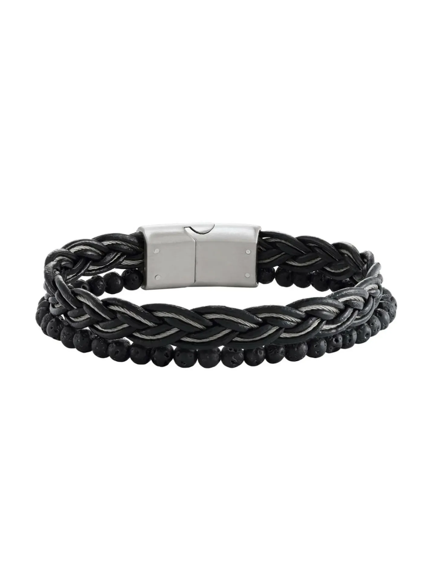 Bracelet Jourdan double rang pierre de lave_x005f_x000D_et cuir tressé noir Magmo