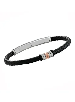 Bracelet Jourdan Esus cuir tressé_x005f_x000D_ACIER BICOLORE ROSE