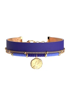 Bracelet Les Cadettes multi-rangs Girafe_x005f_x000D_cuir bleu outremer et rose sirène