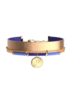 Bracelet Les Cadettes multi-rangs Girafe_x005f_x000D_cuir bleu outremer et rose sirène