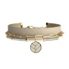 Bracelet Les Cadettes triple rangs lotus_x005f_x000D_cuir crème et paillettes dorées
