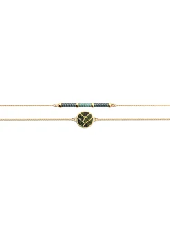 Bracelet Les Georgettes Tresse Iconic doré_x005f_x000D_Collection Les Cadettes vert violet et gris