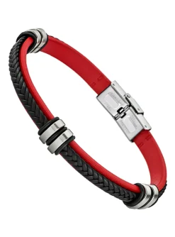 Bracelet Lotus homme cuir tressé noir et rouge