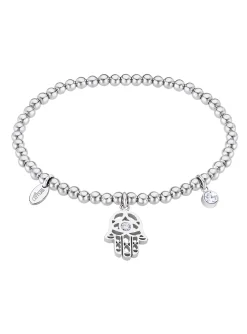 Bracelet Lotus main de Fatma et boules en acier