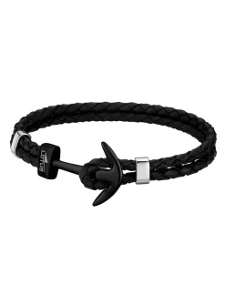 Bracelet Lotus Style homme ancre cuir noir