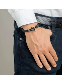 Bracelet Lotus Style homme ancre cuir noir