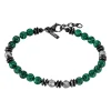 Bracelet Lotus Style Perles Vertes Acier Noir