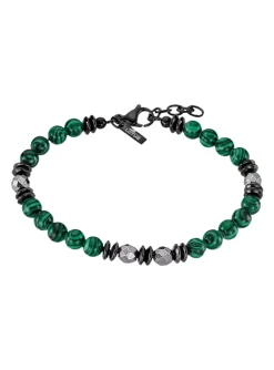 Bracelet Lotus Style Perles Vertes Acier Noir