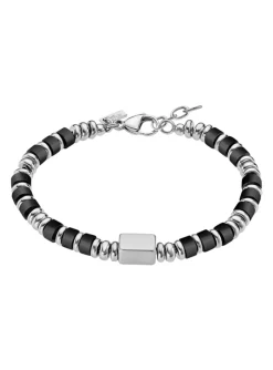 Bracelet Lotus Style Perles Noires acier