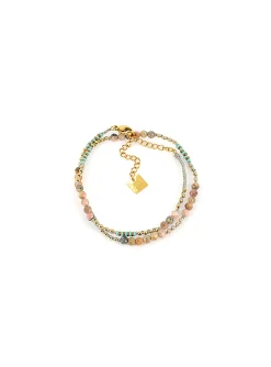 Bracelet multirang Zag acier doré coton gris