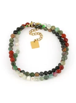 Bracelet multirang Zag acier doré pierre 4 mm