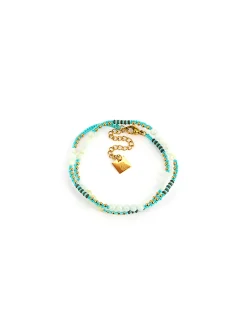 Bracelet multirang Zag acier doré coton turquoise