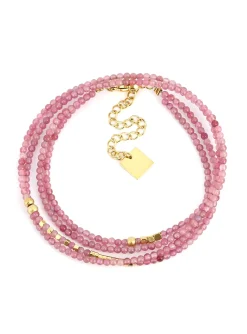 Bracelet multirang Zag Favela acier doré tourmalinerose