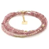 Bracelet multirang Zag Favela acier doré tourmaline_x005f_x000D_rose