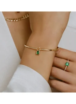 Bracelet Sif Jakobs Roccanova argent palqué or_x005f_x000D_pampille oxyde de zirconium vert