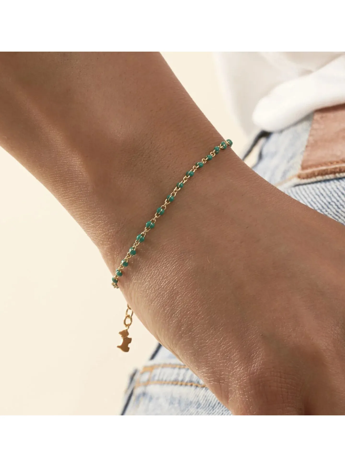 Bracelet souple Agatha Smarty doré perles émail vert