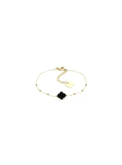 Bracelet Zag acier doré trèfle onyx noir_x005f_x000D_collection Velasquez